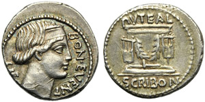 L. Scribonius Libo, Denario, Roma, 62 a.C.; ... 
