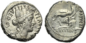 A. Plautius, Denarius, Rome, 55 BC; AR (g ... 