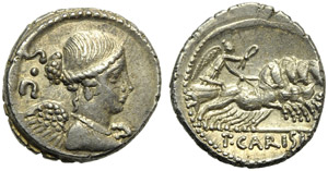 T. Carisius, Denario, Roma, 46 a.C.; AR (g ... 
