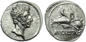 Augustus (27 BC - AD 14), Denarius, Spain: ... 