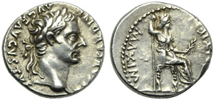 Tiberio (14-37), Denario, Lugdunum, c. 14-37 ... 