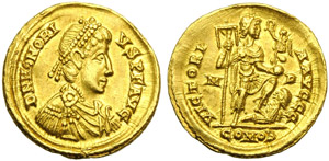 Onorio (393-423), Solido, Mediolanum, ... 