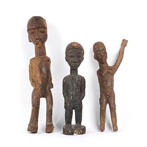THREE WOOD SCULPTURES OF MALE FIGURES ... 