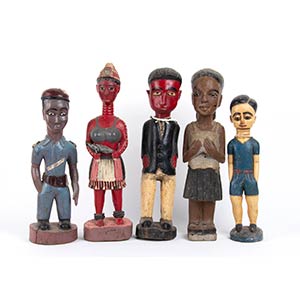 FIVE PAINTED WOOD SCULPTURES OF COLON MALE ... 