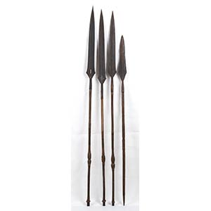 FOUR IRON, WOOD AND COPPER SPEARS154 cm ... 