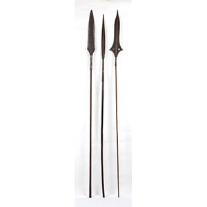 THREE IRON AND WOOD SPEARS178 cm the ... 