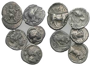 Magna Graecia, lot of 5 AR Fractions, to be ... 