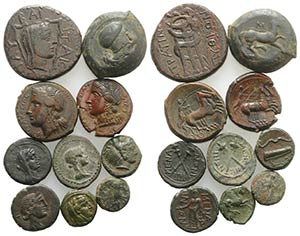 Sicily, lot of 10 Greek Æ coins, to be ... 