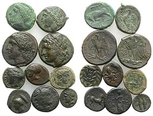 Sicily, lot of 10 Greek Æ coins, to be ... 