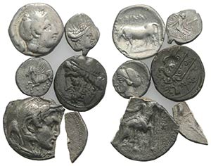 Lot of 5 Greek AR and Æ coins, including a ... 