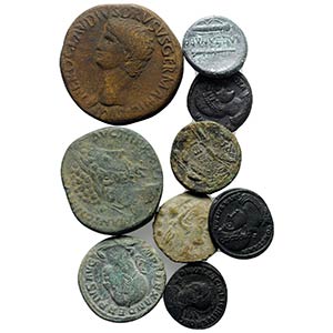 Mixed lot of 9 Greek and Roman Æ coins, to ... 