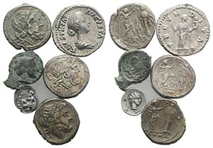 Mixed lot of 6 AR and Æ Greek and Roman ... 