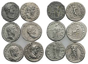 Lot of 6 Roman Imperial AR Denarii, ... 