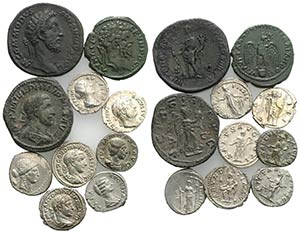 Lot of 10 Roman Imperial AR and Æ coins, to ... 