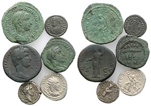 Lot of 6 Roman Imperial AR and Æ coins, to ... 