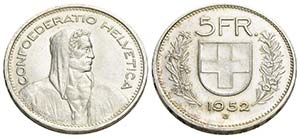 SVIZZERA - Confederazione - 5 Franchi - 1952 ... 