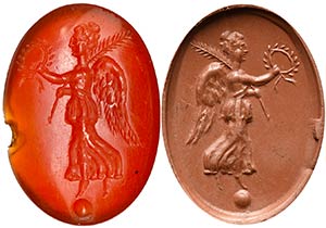 A carnelian intaglio. Victory. The winged ... 