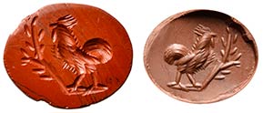 A roman red jasper intaglio. Cock. The ... 