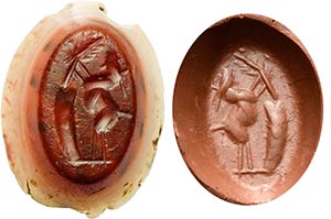 A roman agate intaglio. Goat. The animal is ... 