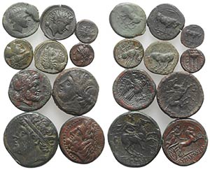 Sicily, lot of 10 Æ Greek coins, to be ... 