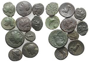 Sicily, lot of 10 Æ Greek coins, to be ... 
