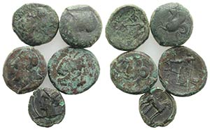 Sicily, lot of 5 Æ Greek coins, to be ... 