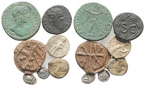 Mixed lot of 7 AR and Æ Green and Roman ... 