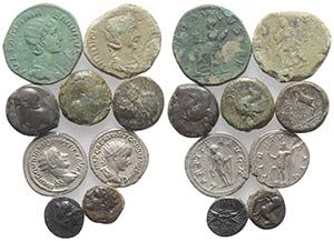 Lot of 9 Greek and Roman AR and Æ coins, to ... 
