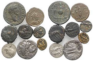Lot of 8 Greek and Roman AR and Æ coins, to ... 