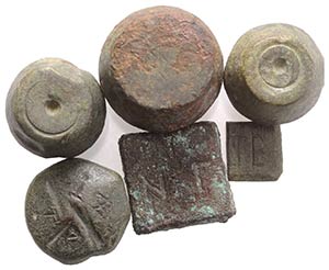 Lot of 6 Æ Byzantine and Medieval Weights. ... 