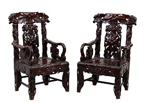A PAIR OF CARVED HARDWOOD ARMCHAIRS China, ... 