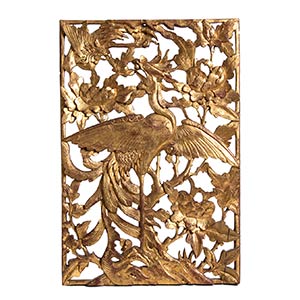 A CARVED AND GILT WOOD PHOENIX AND PEONIES ... 