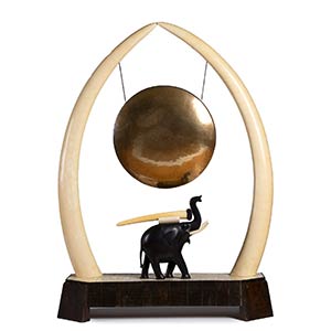 A MONUMENTAL IVORY, WOOD AND BRASS GONG  128 ... 
