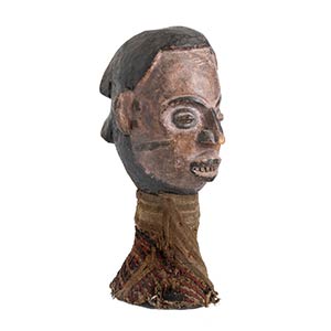 A PAINTED WOOD AND TEXTILE HEAD Nigeria, ... 