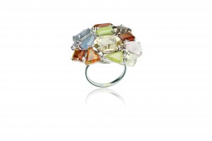 Colored gems ring  18K white gold ... 