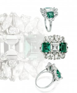 Emeralds and diamonds platinum ring   ... 