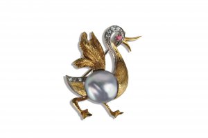 Gosling gold brooch  18K yellow and white ... 