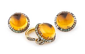 Citrine quartz parure, ring and earrings   ... 
