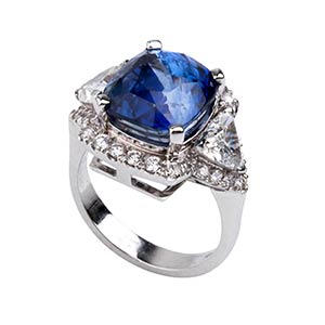 Sapphire and diamonds ring  18K white gold ... 