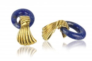 Lapis lazuli earrings   Pair of yellow gold ... 
