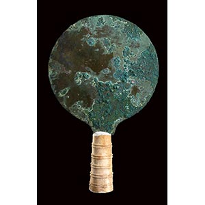 ETRUSCAN BRONZE MIRROR WITH HANDLE ... 
