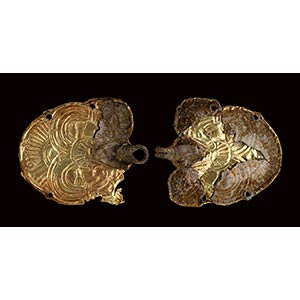 A pair of etruscan embossed gold ... 