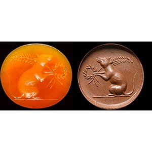 An agate carnelian intaglio. A mouse with ... 