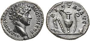 Marcus Aurelius, as Caesar, Denarius struck ... 
