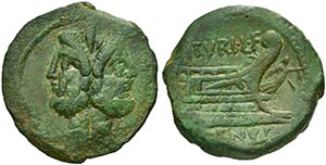 L. Titurius L.f. Sabinus, As, Rome, 89 BC AE ... 