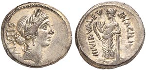 Mn. Acilius Glabrio, Denarius, Rome, 49 BC ... 
