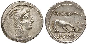 L. Papius Celsus, Denarius, Rome, 45 BC AR ... 