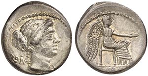 M. Porcius Cato, Denarius, Rome, 89 BC AR (g ... 