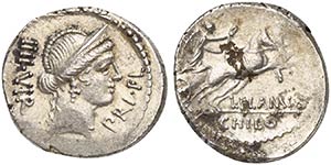 L. Flaminius Chilo, Denarius, Rome, 43 BC AR ... 