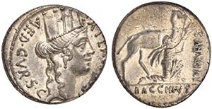 A. Plautius, Denarius, Rome, 55 BC AR (g ... 